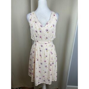 Afrm Cream Floral Dress M V-Neck Sleeveless Waist Tie Cottagecore Picnic Summer